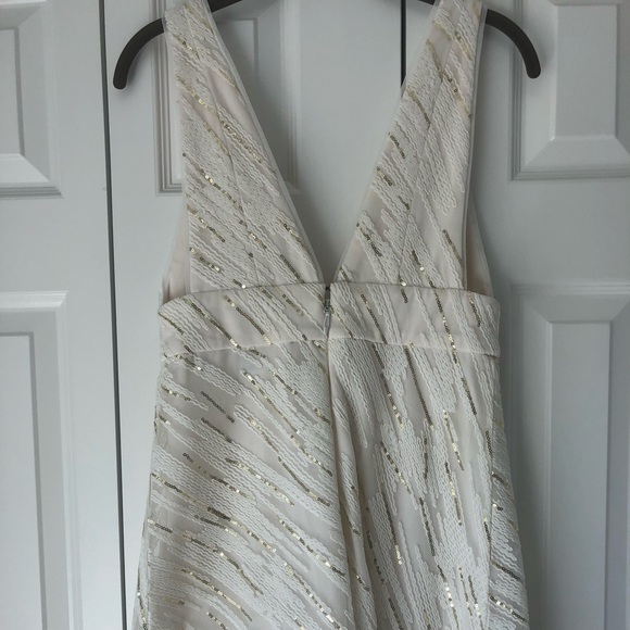 BCBG V-Neck A-Line Dress Cream & Gold Sequin Combo - Picture 5 of 8